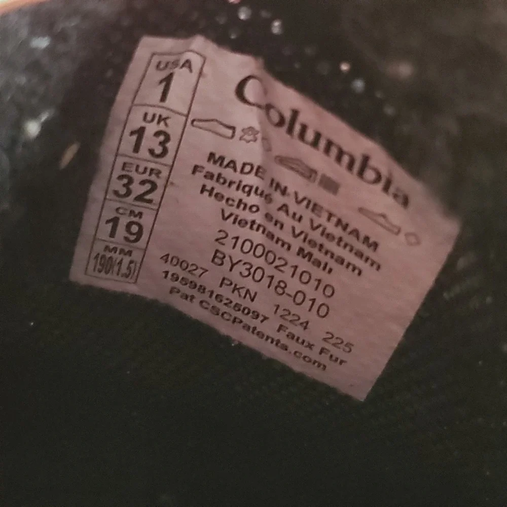 Columbia Moritza Boys Boot Sz 1 Black Leather Waterproof Round Toe Bungee Lacing